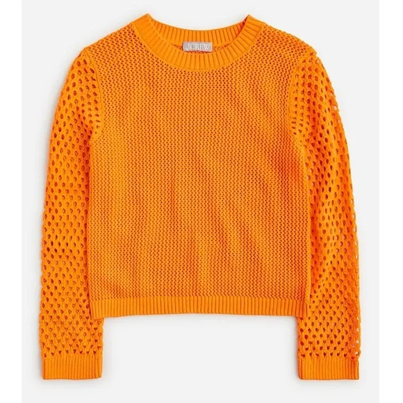 NEW J. Crew Shirt Crochet Crewneck Beach Sweater Orange Nautical Swim Resort - Picture 2 of 12